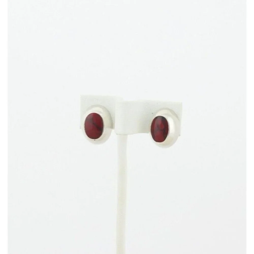 Sterling Silver Red Howlite Earrings Stud Post Earrings - Picture 6 of 8
